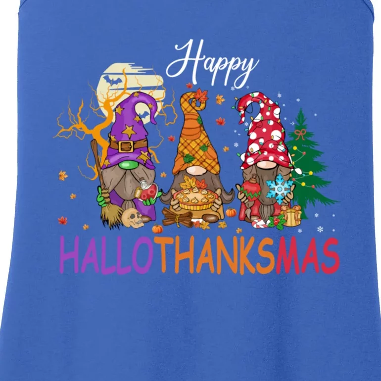 Happy Hallothanksmas Gnomies Halloween Thanksgiving Xmas Gift Ladies Essential Tank