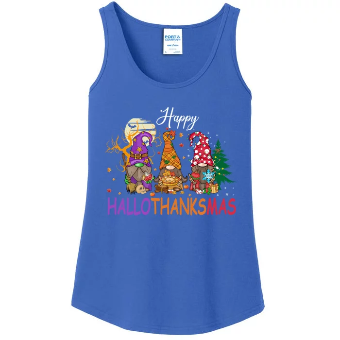 Happy Hallothanksmas Gnomies Halloween Thanksgiving Xmas Gift Ladies Essential Tank