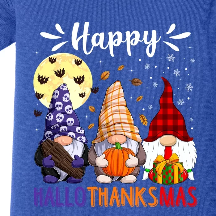 Happy Hallowthanksmas Gnomes Lover Santa Hat Pumpkin Turkey Baby Bodysuit