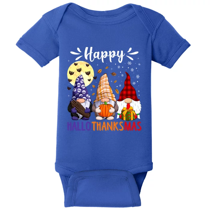 Happy Hallowthanksmas Gnomes Lover Santa Hat Pumpkin Turkey Baby Bodysuit