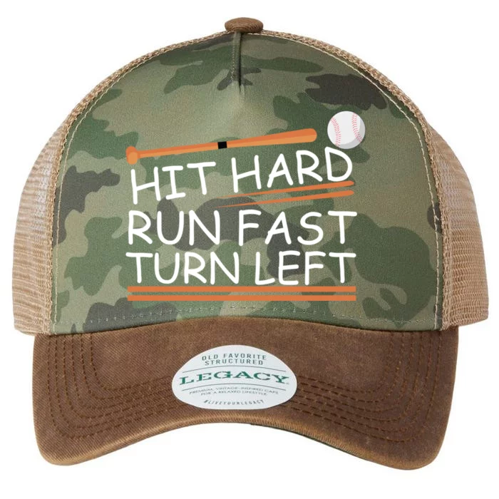 Hit Hard Gift Run Fast Gift Turn Left Gift Funny Baseball Gift Legacy Tie Dye Trucker Hat