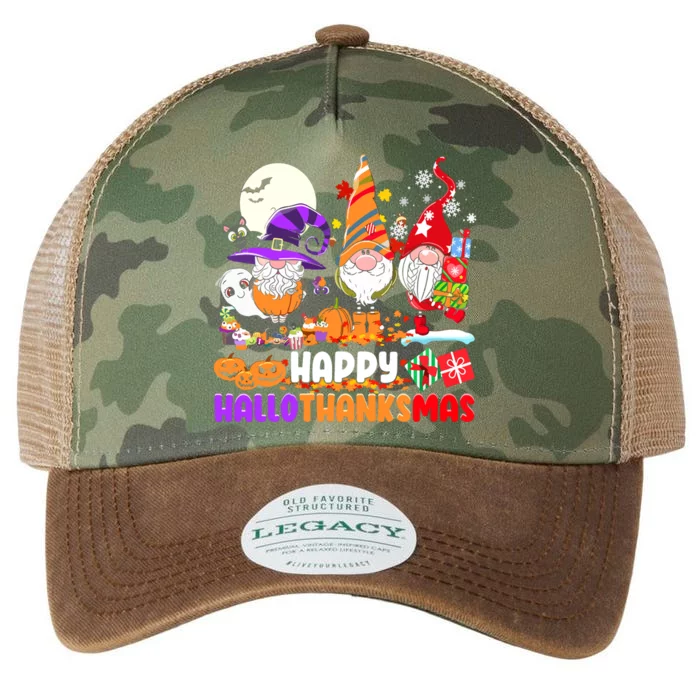 Happy Hallothanksmas Gnomes Halloween Thanksgiving Christmas Legacy Tie Dye Trucker Hat