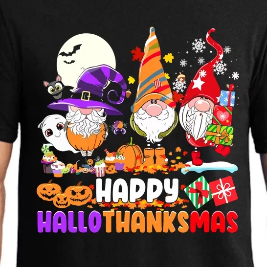 Happy Hallothanksmas Gnomes Halloween Thanksgiving Christmas Pajama Set