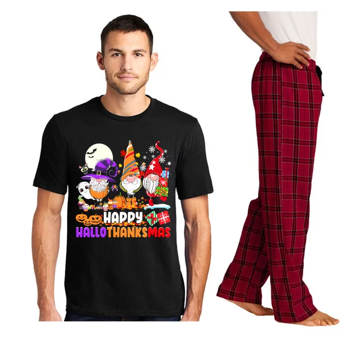 Happy Hallothanksmas Gnomes Halloween Thanksgiving Christmas Pajama Set