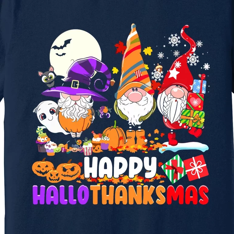 Happy Hallothanksmas Gnomes Halloween Thanksgiving Christmas Premium T-Shirt