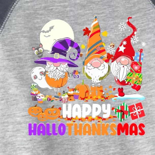 Happy Hallothanksmas Gnomes Halloween Thanksgiving Christmas Toddler Fine Jersey T-Shirt