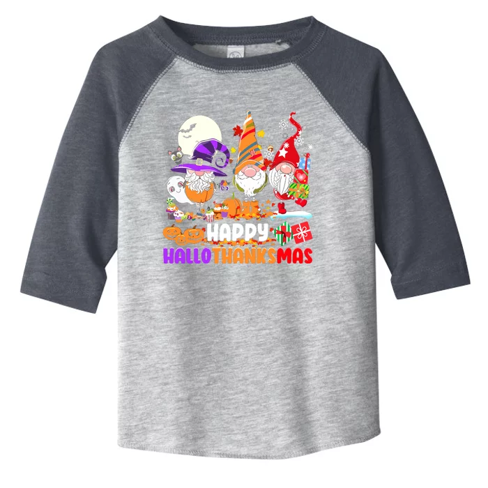 Happy Hallothanksmas Gnomes Halloween Thanksgiving Christmas Toddler Fine Jersey T-Shirt