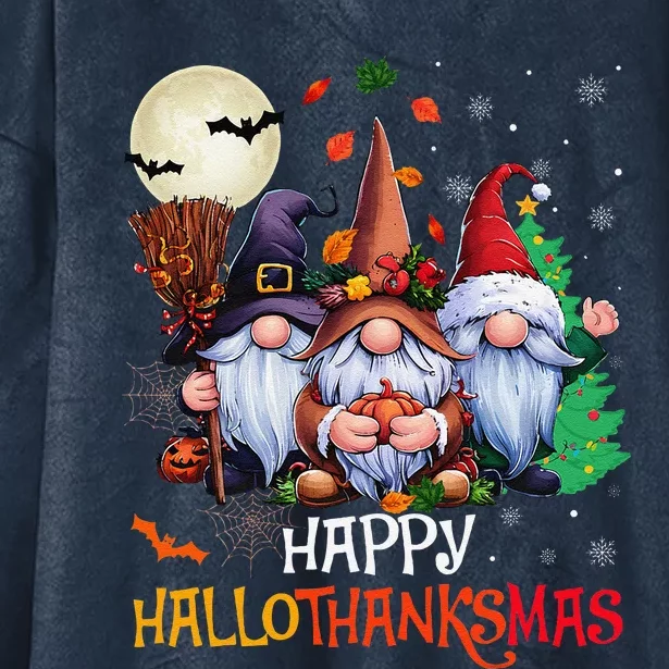 Happy Hallothanksmas Gnomes Lover Halloween Merry Christmas Hooded Wearable Blanket