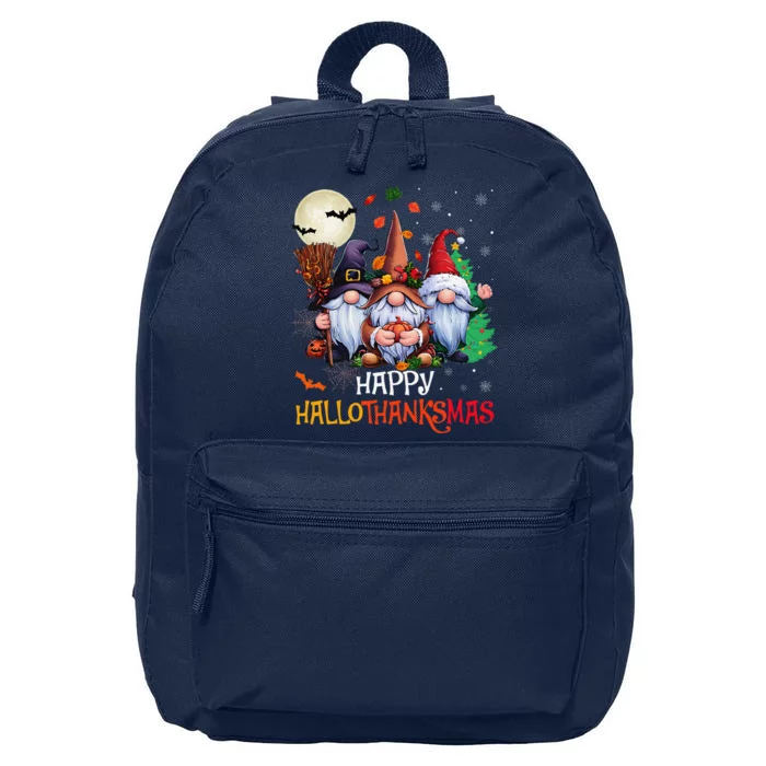 Happy Hallothanksmas Gnomes Lover Halloween Merry Christmas 16 in Basic Backpack