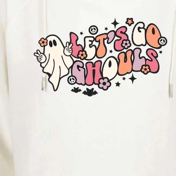 Halloween Hippie Ghosts And Flowers Lets Go Ghouls Groovy Meaningful Gift Womens Funnel Neck Pullover Hood