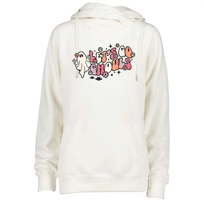 Halloween Hippie Ghosts And Flowers Lets Go Ghouls Groovy Meaningful Gift Womens Funnel Neck Pullover Hood