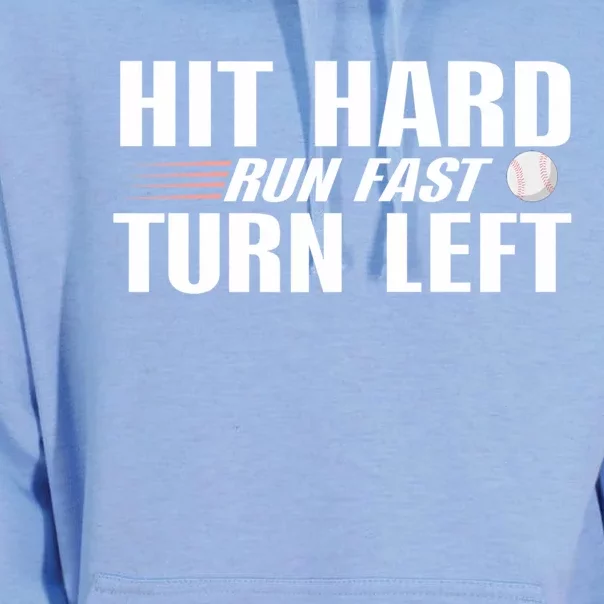 Hit Hard Gift Run Fast Gift Turn Left Gift Funny Baseball Great Gift Unisex Surf Hoodie