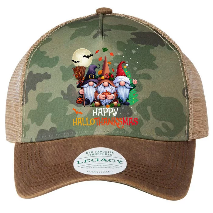 Happy Hallothanksmas Gnomes Lover Halloween Merry Christmas Legacy Tie Dye Trucker Hat