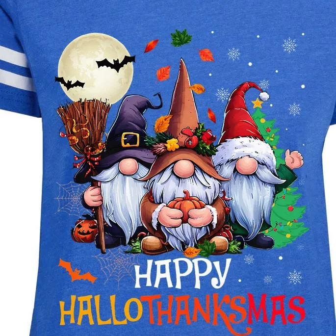 Happy Hallothanksmas Gnomes Lover Halloween Merry Christmas Enza Ladies Jersey Football T-Shirt