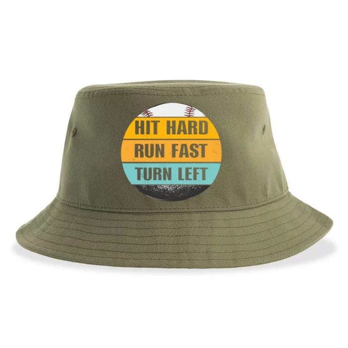 Hit Hard Gift Run Fast Gift Turn Left Gift Funny Baseball Meaningful Gift Sustainable Bucket Hat