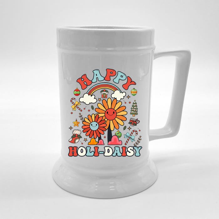 Happy Holimeaningful Giftdaisy Retro Retro Pink Christmas Daisy Retro Gift Front & Back Beer Stein