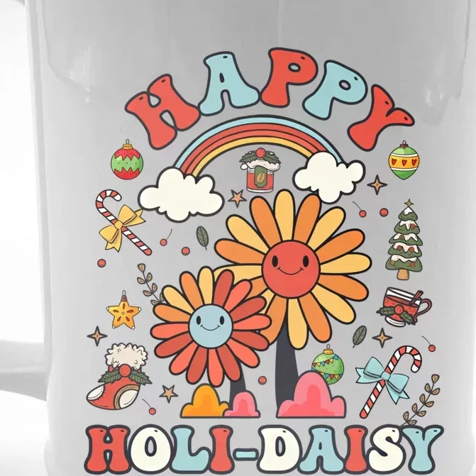 Happy Holimeaningful Giftdaisy Retro Retro Pink Christmas Daisy Retro Gift Front & Back Beer Stein