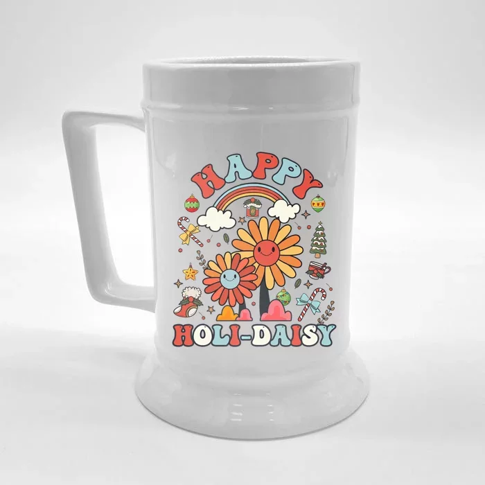 Happy Holimeaningful Giftdaisy Retro Retro Pink Christmas Daisy Retro Gift Front & Back Beer Stein