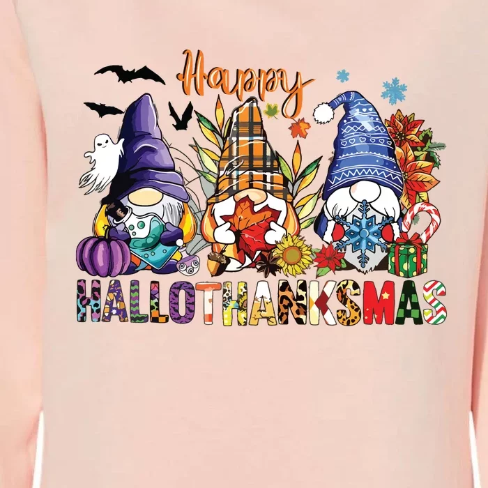 Happy Hallothanksmas Gnomes Halloween Thanksgiving Christmas Womens California Wash Sweatshirt