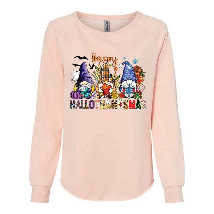 Happy Hallothanksmas Gnomes Halloween Thanksgiving Christmas Womens California Wash Sweatshirt