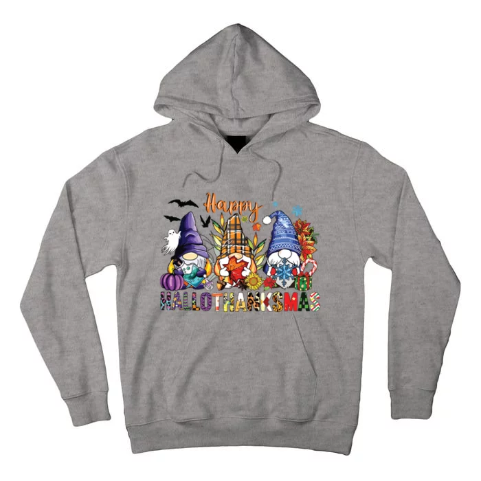 Happy Hallothanksmas Gnomes Halloween Thanksgiving Christmas Tall Hoodie