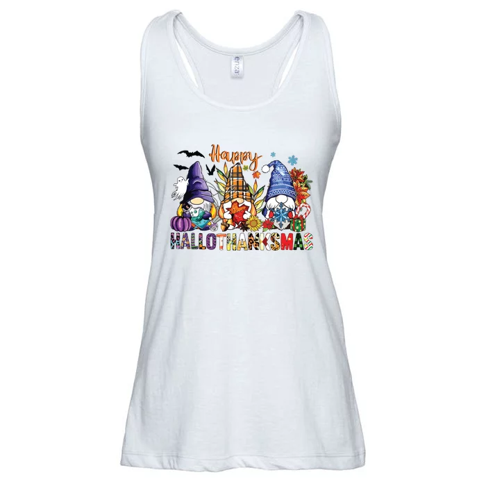 Happy Hallothanksmas Gnomes Halloween Thanksgiving Christmas Ladies Essential Flowy Tank