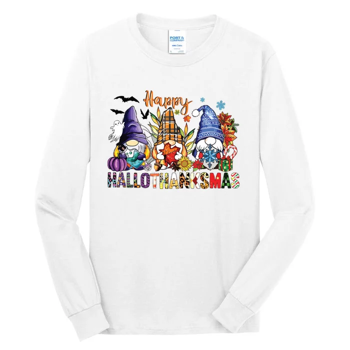 Happy Hallothanksmas Gnomes Halloween Thanksgiving Christmas Tall Long Sleeve T-Shirt