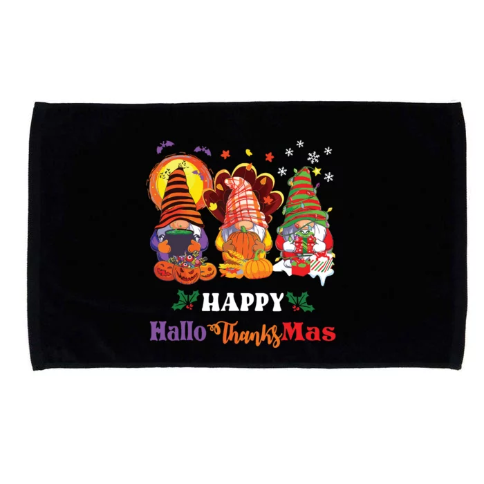 Happy Hallothanksmas Gnome Halloween Thanksgiving Christmas Microfiber Hand Towel