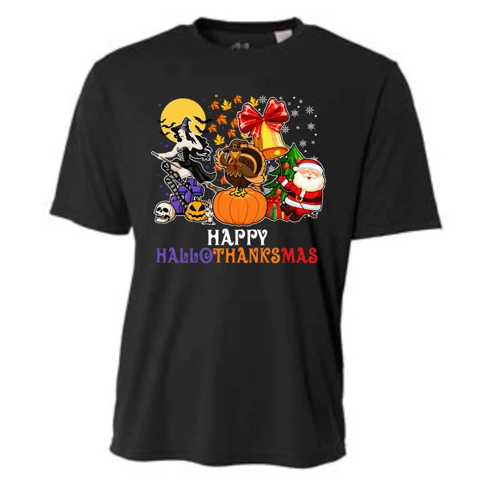 HAPPY HALLOTHANKSMAS GNOME Halloween Thanksgiving Christmas Cooling Performance Crew T-Shirt