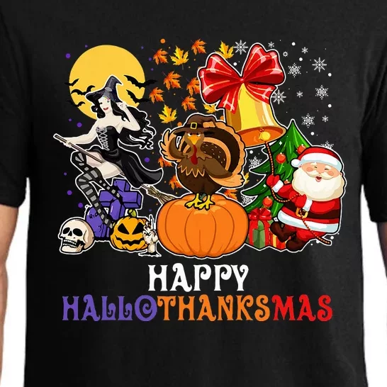 HAPPY HALLOTHANKSMAS GNOME Halloween Thanksgiving Christmas Pajama Set