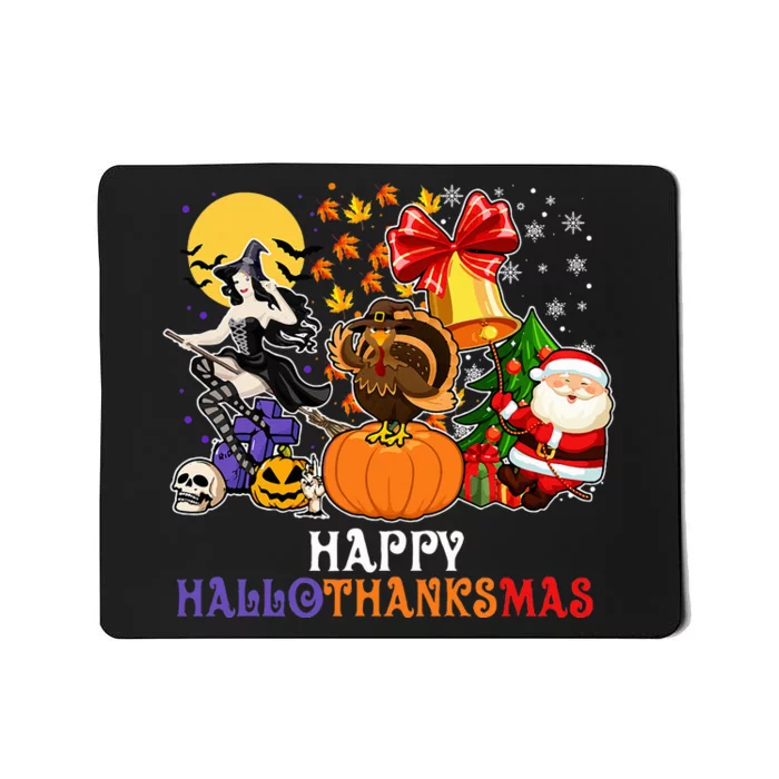 HAPPY HALLOTHANKSMAS GNOME Halloween Thanksgiving Christmas Mousepad