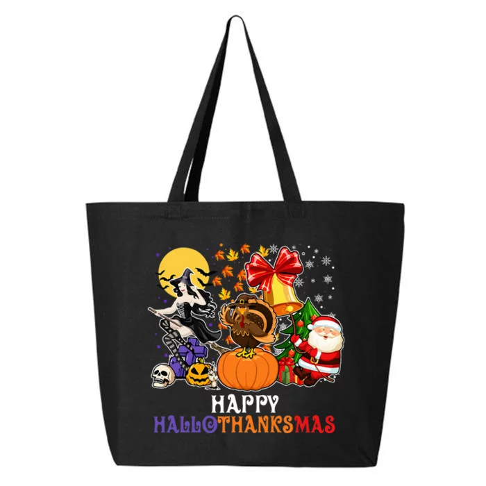 HAPPY HALLOTHANKSMAS GNOME Halloween Thanksgiving Christmas 25L Jumbo Tote