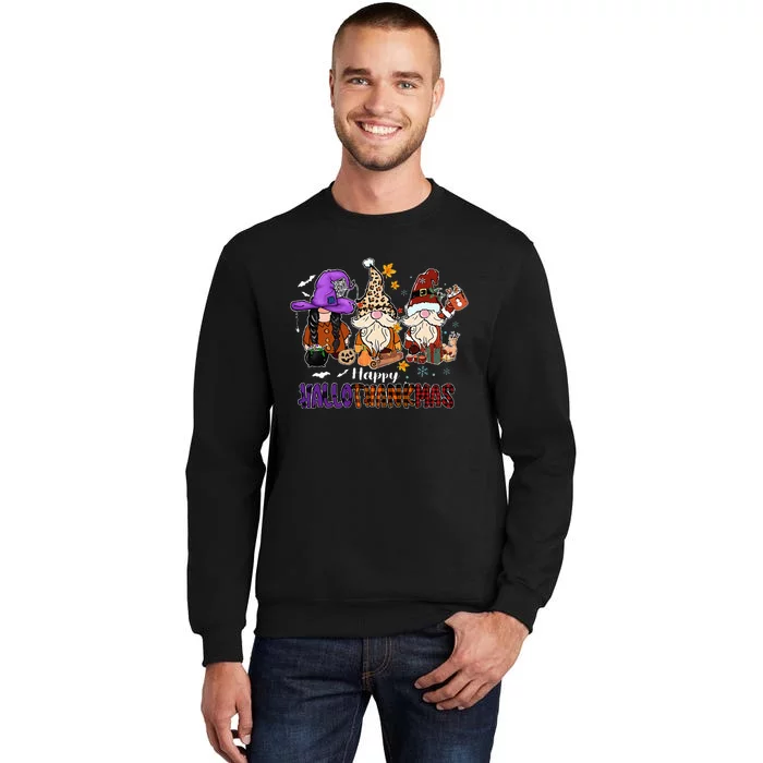 Happy Hallothankmas Gnomeis Halloween Thanksgiving Christmas Tall Sweatshirt