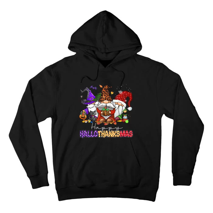 Happy Hallothanksmas Gnomes Halloween Thanksgiving Christmas Tall Hoodie