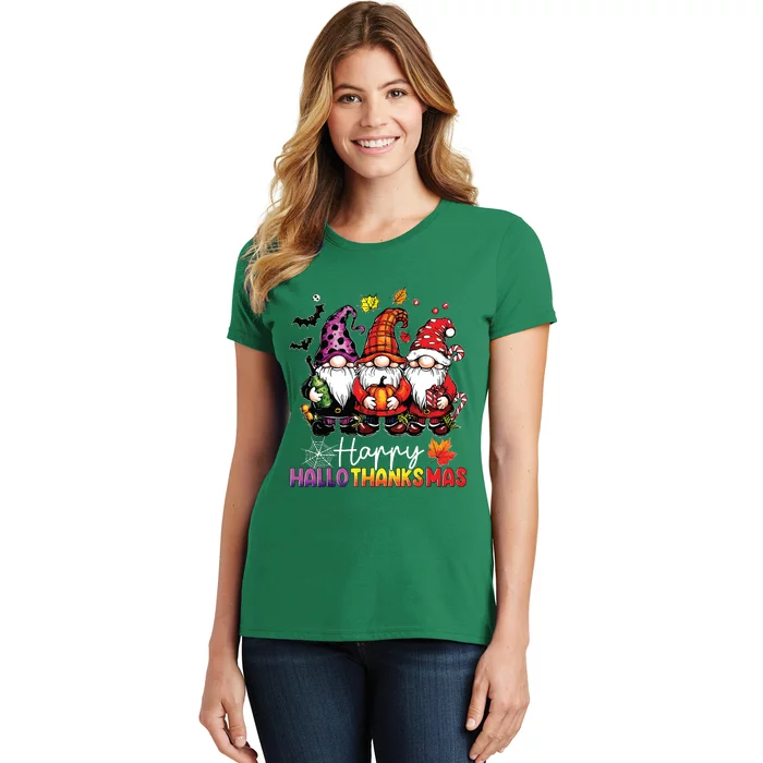 Happy Hallothanksmas Gnomes Lover Halloween Merry Christmas Women's T-Shirt