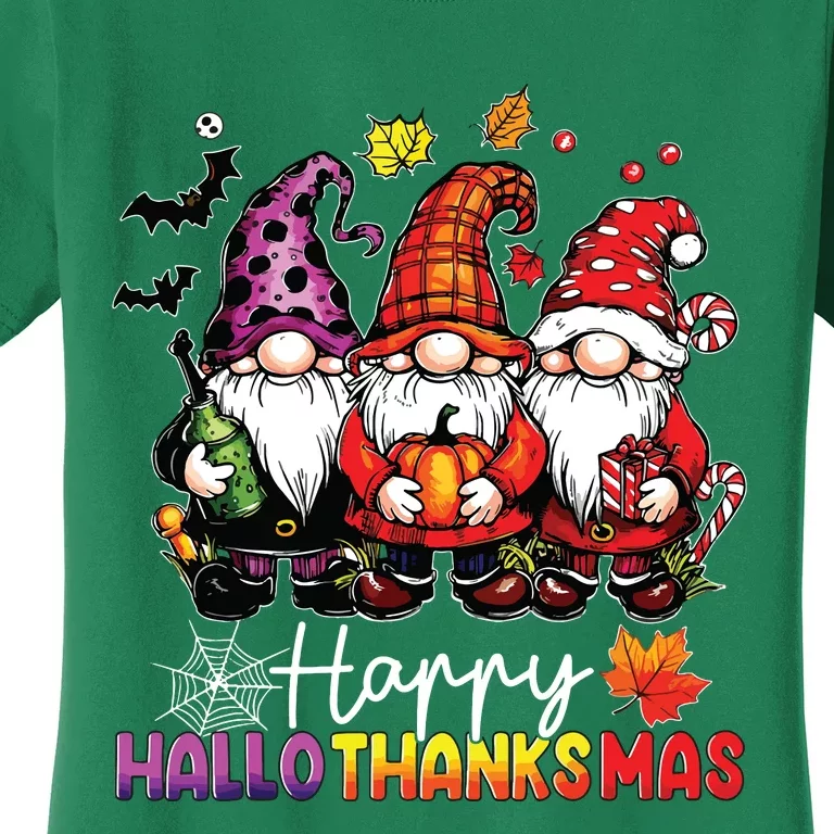 Happy Hallothanksmas Gnomes Lover Halloween Merry Christmas Women's T-Shirt