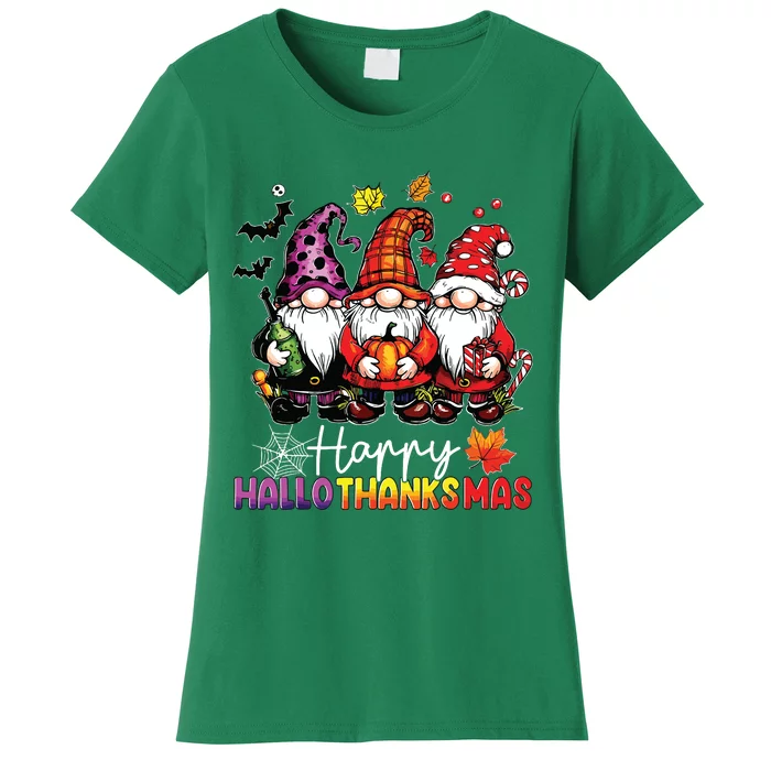 Happy Hallothanksmas Gnomes Lover Halloween Merry Christmas Women's T-Shirt