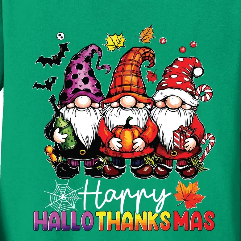 Happy Hallothanksmas Gnomes Lover Halloween Merry Christmas Kids Long Sleeve Shirt