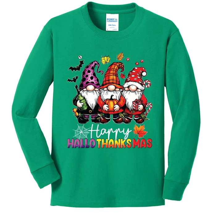 Happy Hallothanksmas Gnomes Lover Halloween Merry Christmas Kids Long Sleeve Shirt