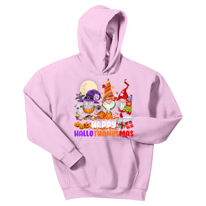 Happy Hallothanksmas Gnomes Halloween Thanksgiving Christmas Kids Hoodie