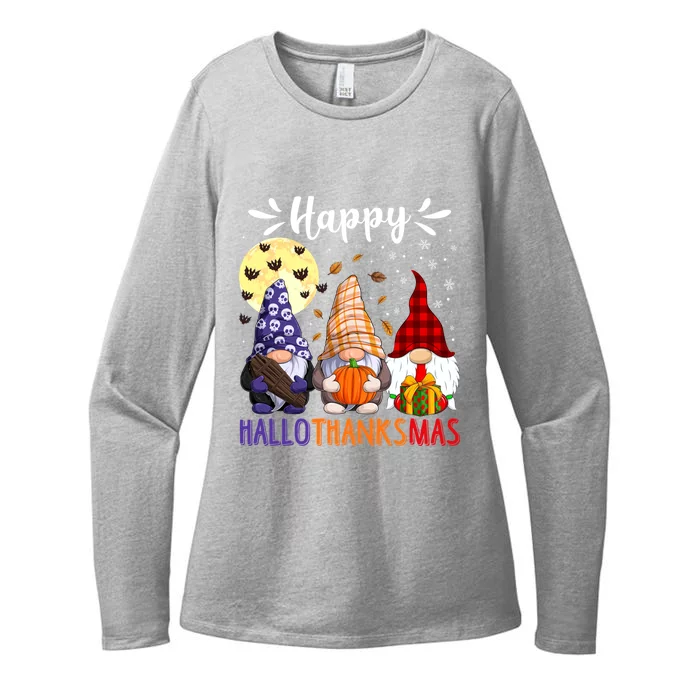 Happy Hallowthanksmas Gnomes Lover Santa Hat Pumpkin Turkey Womens CVC Long Sleeve Shirt