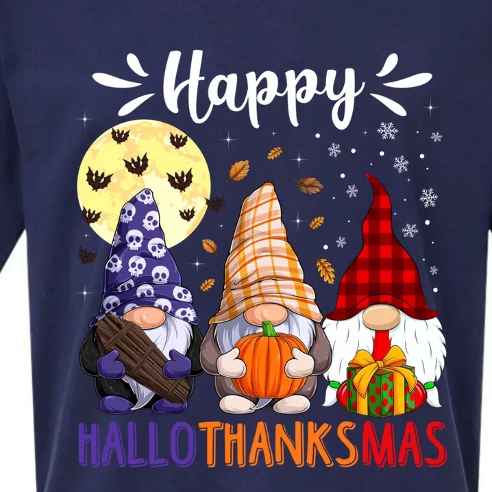 Happy Hallowthanksmas Gnomes Lover Santa Hat Pumpkin Turkey Sueded Cloud Jersey T-Shirt