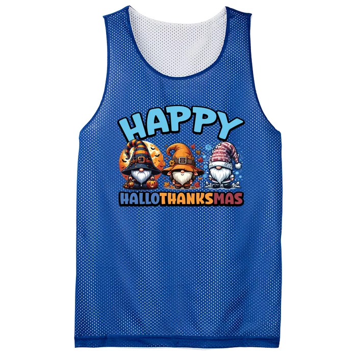 Happy Hallothanksmas Gnome Halloween Thanksgiving Christmas Gift Mesh Reversible Basketball Jersey Tank