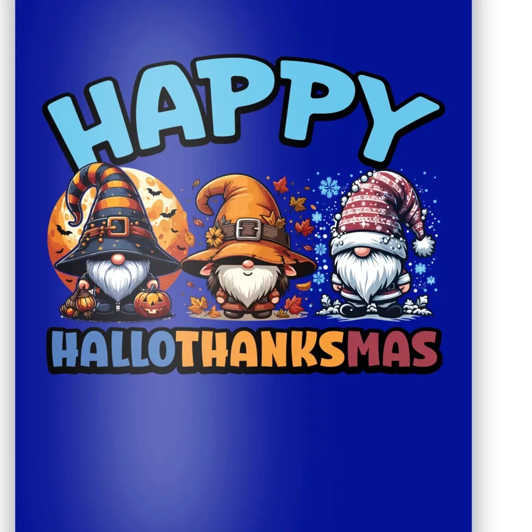 Happy Hallothanksmas Gnome Halloween Thanksgiving Christmas Gift Poster