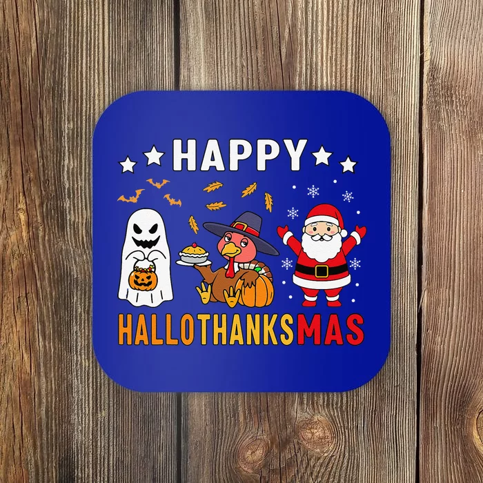 Happy Hallothanksmas Ghost Turkey Pumpkin Christmas Santa Coaster