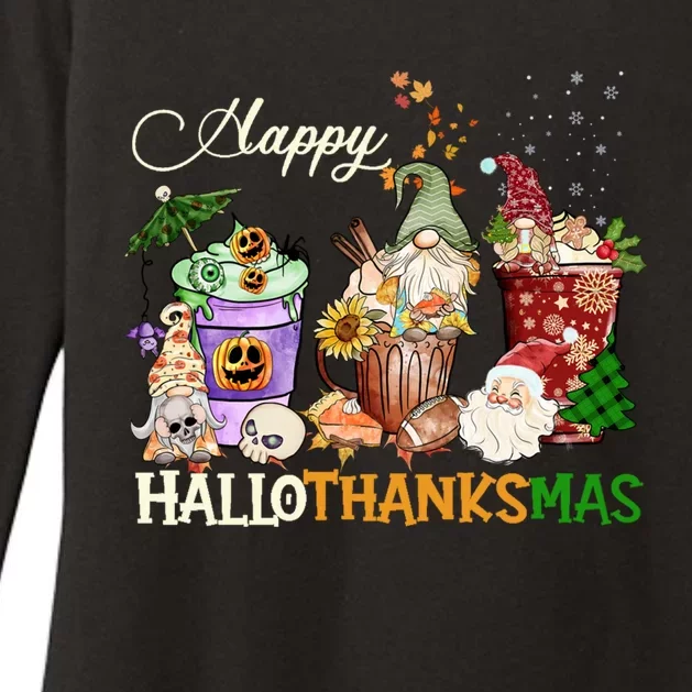 Happy Hallothanksmas Gnome Merry Christmas Thanksgiving Gift Womens CVC Long Sleeve Shirt