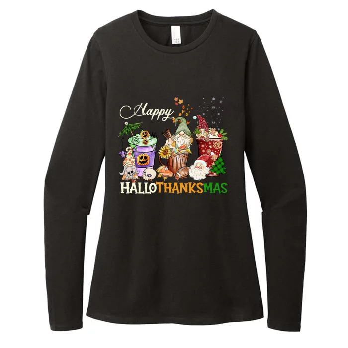 Happy Hallothanksmas Gnome Merry Christmas Thanksgiving Gift Womens CVC Long Sleeve Shirt