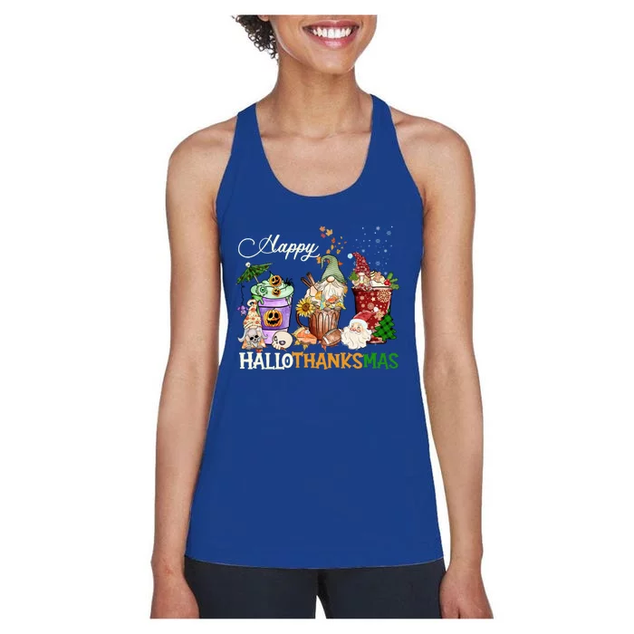 Happy Hallothanksmas Gnome Merry Christmas Thanksgiving Gift Women's Racerback Tank