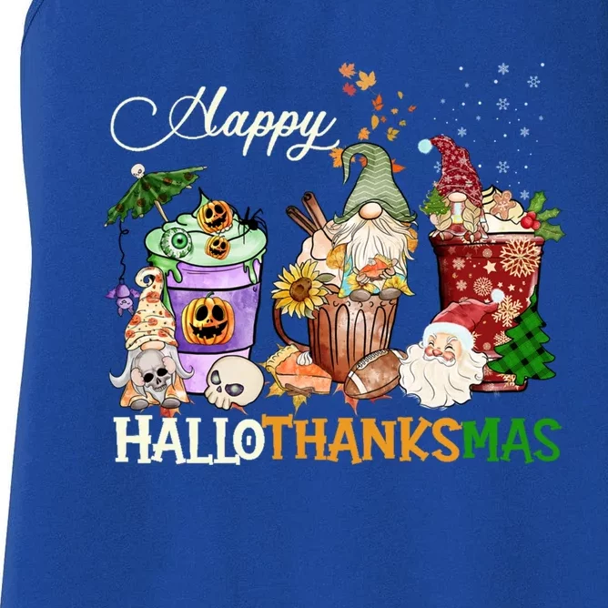 Happy Hallothanksmas Gnome Merry Christmas Thanksgiving Gift Women's Racerback Tank