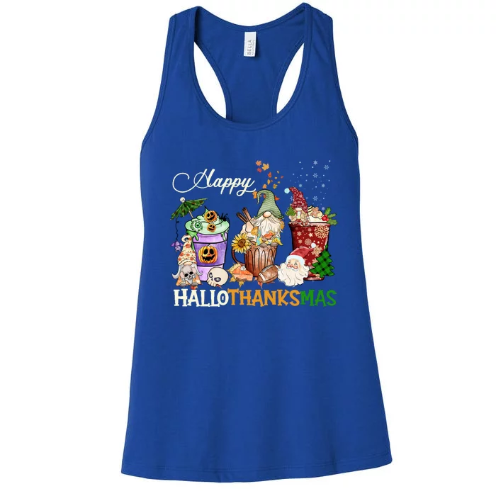 Happy Hallothanksmas Gnome Merry Christmas Thanksgiving Gift Women's Racerback Tank